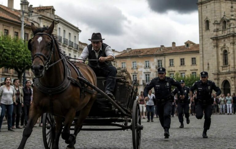 AI-generated image of a man driving a horse-drawn buggy while being pursued by police on a Texas road | Daniel Stark Injury Lawyers