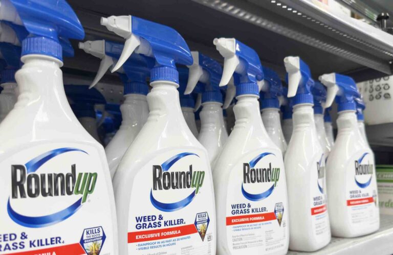 A row of RoundUp spray bottles on a store shelf | Daniel Stark Injury Lawyers