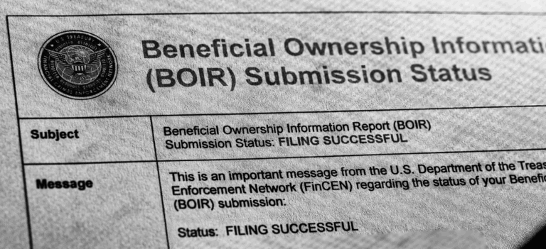 A close-up black and white photo of an email from Beneficial Ownership Information Reporting | Daniel Stark Law