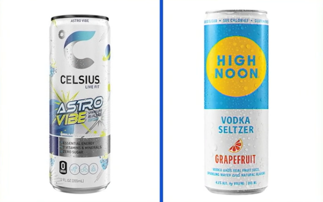 A side-by-side photo of a can of recently recalled drinks, with Celcius on the left, and High Noon on the right | Daniel Stark Law