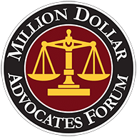 Million Dollar Advocates Forum badge earned by Daniel Stark Injury Lawyers for securing million-dollar settlements in personal injury cases.