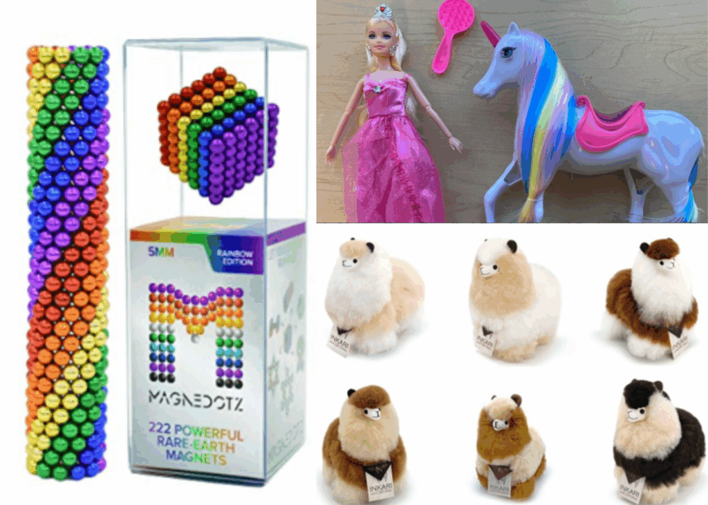 Bettina Doll Set with Magic Light Unicorn Recall, Inkari Plush Alpaca Recall, Generic Magnetic Balls Recall