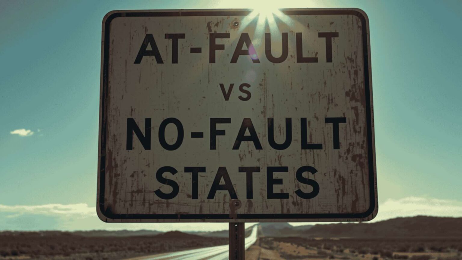 Road sign reading at-fault vs no-fault states on highway | Daniel Stark Injury Lawyers