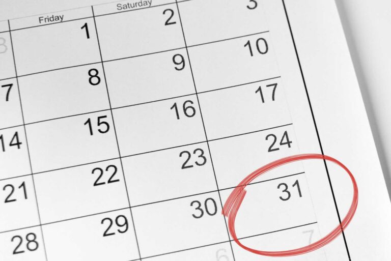 Calendar with the 31st circled in red representing a personal injury statute of limitations deadline | Daniel Stark Injury Lawyers
