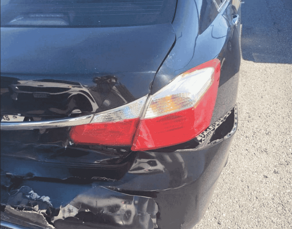 Property damage photo in rear-end accident resulting in $1M settlement | Daniel Stark Injury Lawyers