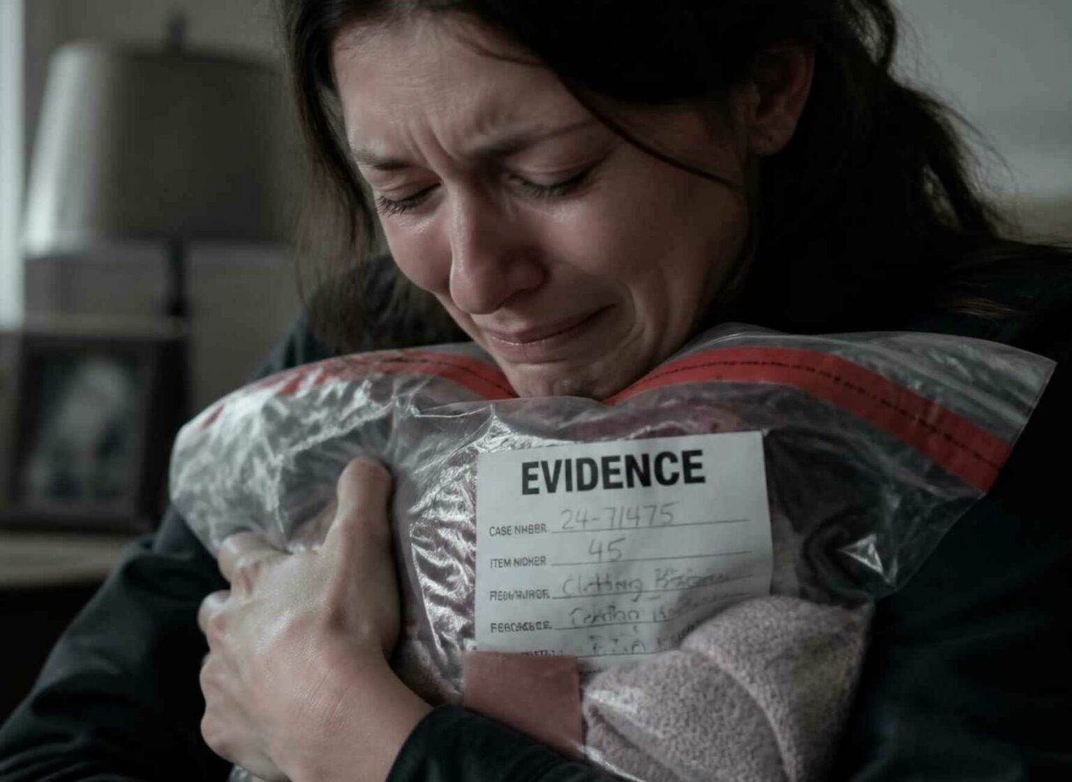 Crying woman clinging to deceased loved one's belongings after fatal accident investigation | Daniel Stark Injury Lawyers