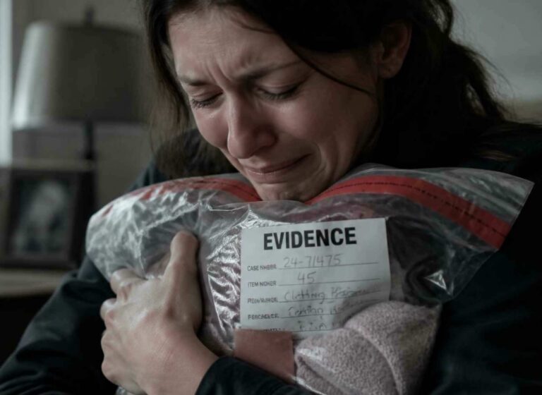 Crying woman clinging to deceased loved one's belongings after fatal accident investigation | Daniel Stark Injury Lawyers